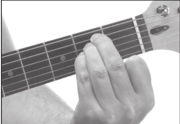 Esus4 chord — a hand playing it on the guitar fretboard