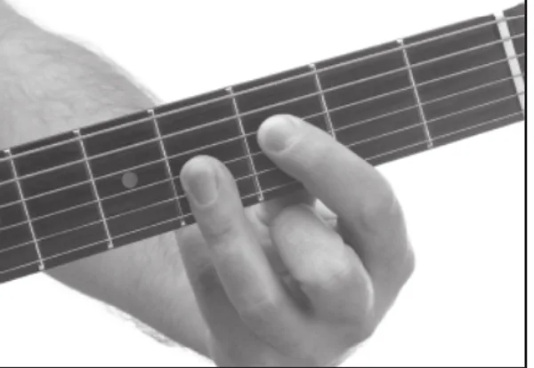 Fm7♭5 chord — a hand playing it on the guitar fretboard
