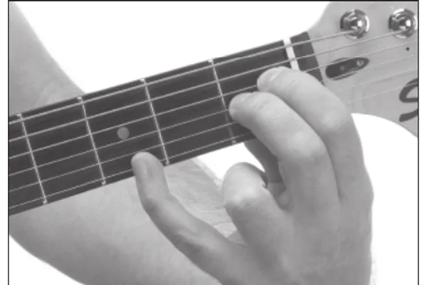 Fm9♭5 chord — a hand playing it on the guitar fretboard