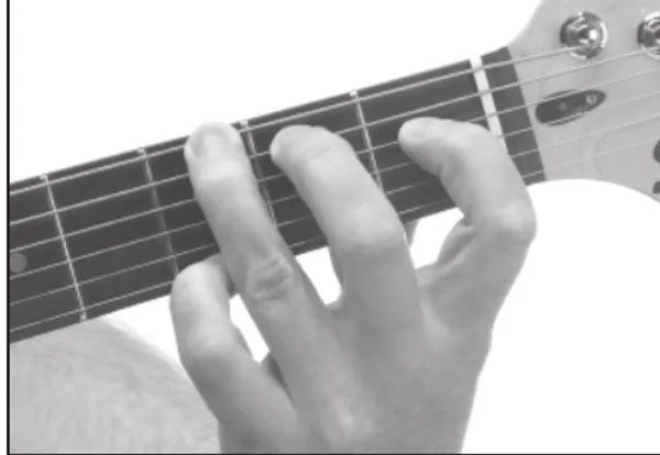 Gaug chord — a hand playing it on the guitar fretboard