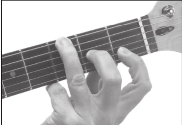 G9sus4 chord — a hand playing it on the guitar fretboard