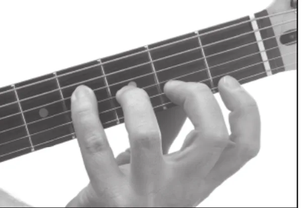 G♭maj7 chord — a hand playing it on the guitar fretboard