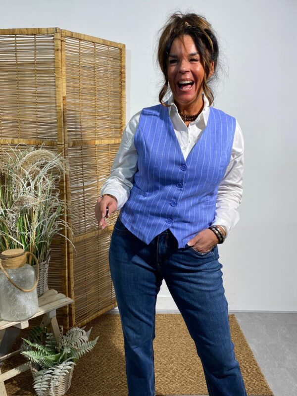 Biba Gilet Blauw Krijtstreep