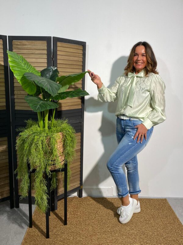 Lavysh Mint Blouse met Strik Bloemen - Afbeelding 2