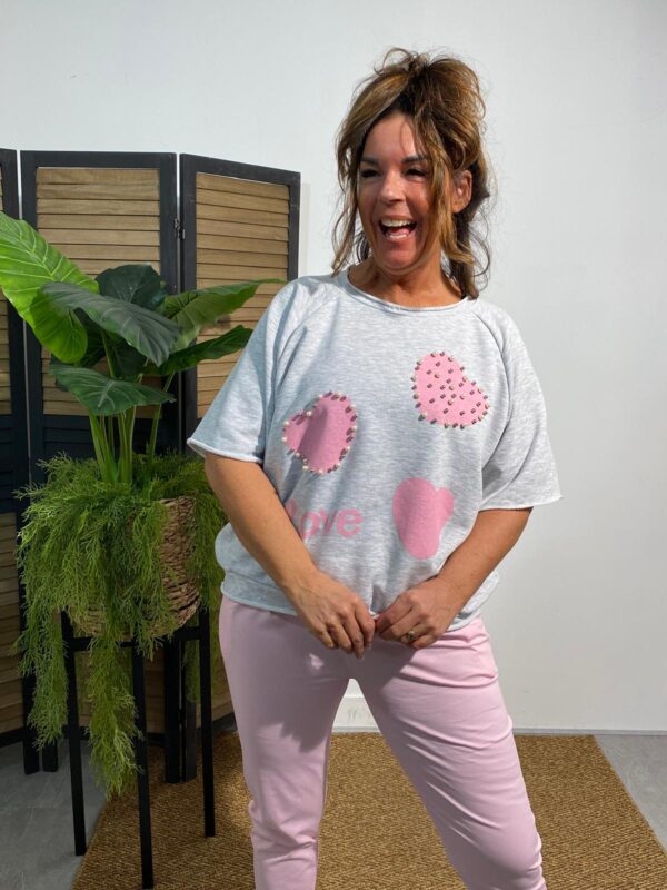 GS Fashion Top Roze/Grijs "Love" - Afbeelding 3