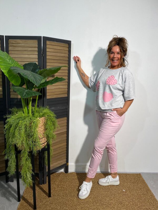 GS Fashion Top Roze/Grijs "Love" - Afbeelding 2