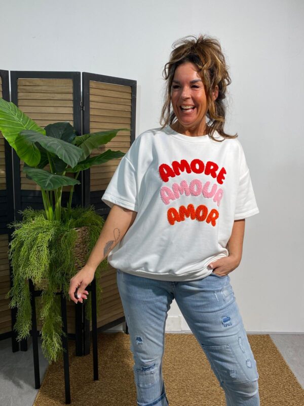 Mooij Top Offwhite/Roze/Rood "Amor" - Afbeelding 2