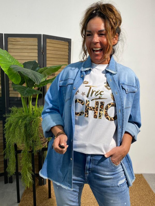 T-shirt "Tres Chic" Panter/Goud - Afbeelding 4