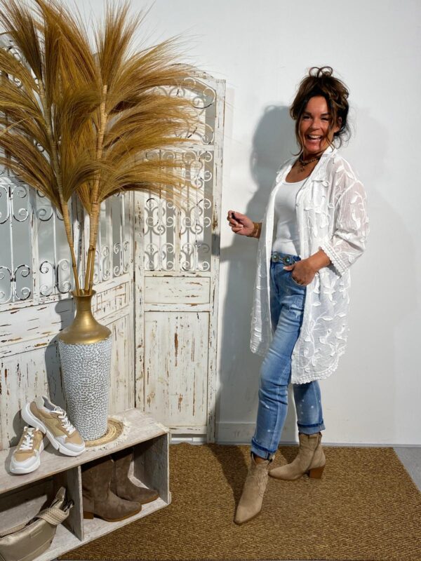 Knitwear Wit Lange Blouse "Leaves" - Afbeelding 2