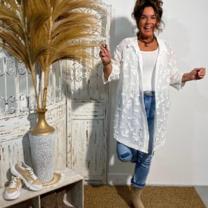 Knitwear Wit Lange Blouse "Leaves"
