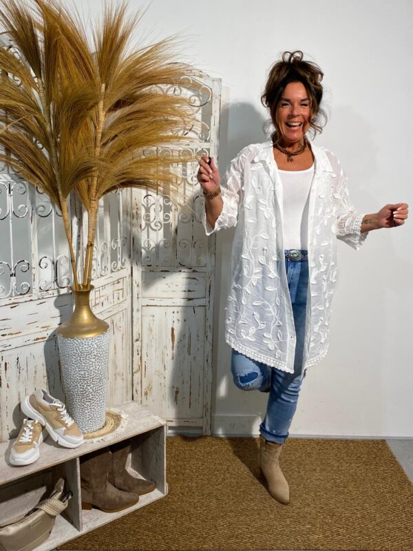 Knitwear Wit Lange Blouse "Leaves"