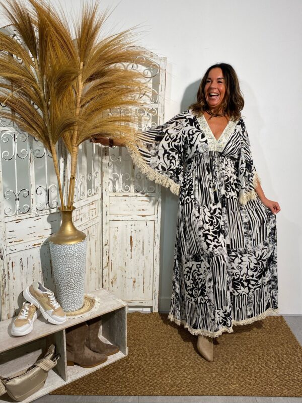 Boho Dress 01 Black/Offwhite Stripe & Barok