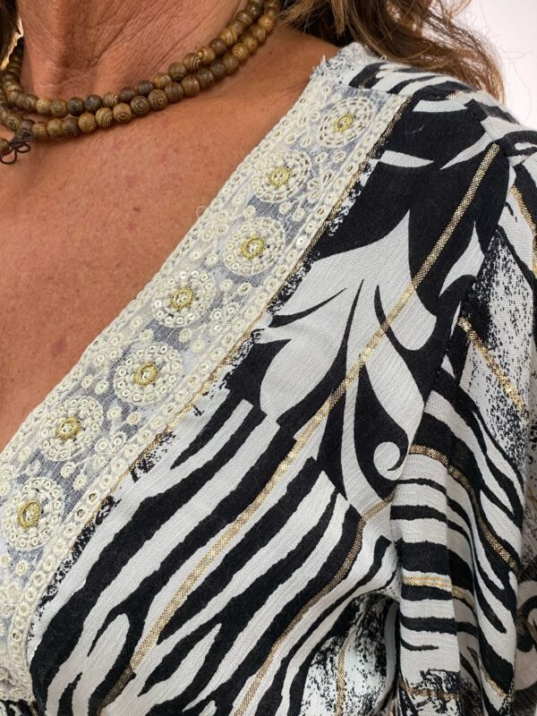Boho Dress 01 Black/Offwhite Stripe & Barok - Afbeelding 4