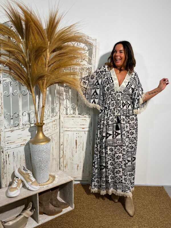 Boho Dress 02 Black/Offwhite Kubus All-Over Print
