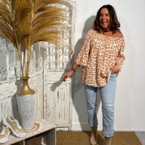 Mii Top Offwhite/Oranje/Taupe Panter - One size