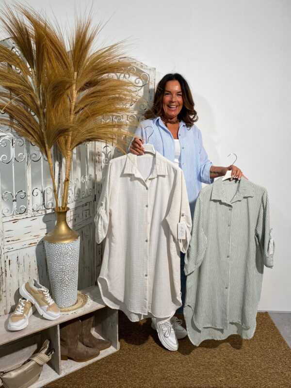 New Collection Wit/Beige Gestreepte Blouse Lang - Afbeelding 5