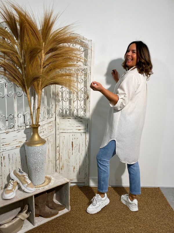 New Collection Wit/Beige Gestreepte Blouse Lang - Afbeelding 2