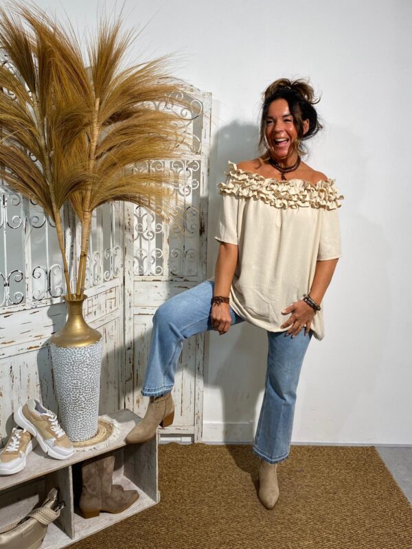 Mii Beige Top Ruffelhals "Lynn"