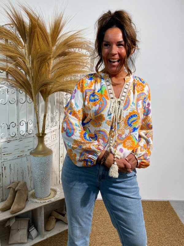 Gemma Ricceri Oranje/Wit/Blauw Top "Anne" - Afbeelding 3