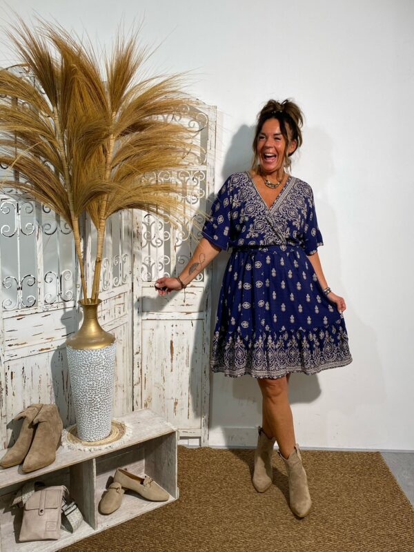 Tan Navy Dress Paisley