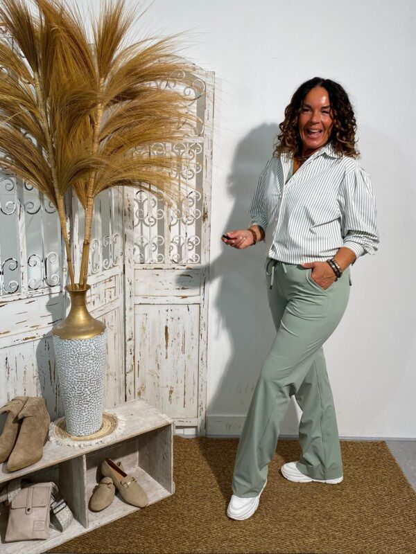 Mi Piace Oversized Streep Blouse Lilypad/Offwhite - Afbeelding 2