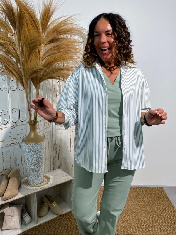 Mi Piace Oversized Streep Blouse Lilypad/Offwhite - Afbeelding 6