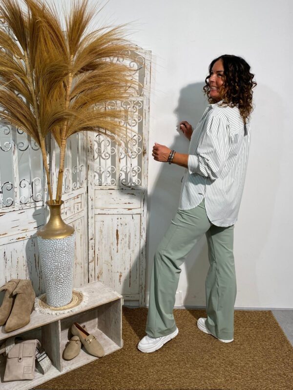 Mi Piace Oversized Streep Blouse Lilypad/Offwhite - Afbeelding 5