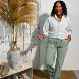 Mi Piace Oversized Streep Blouse Lilypad/Offwhite