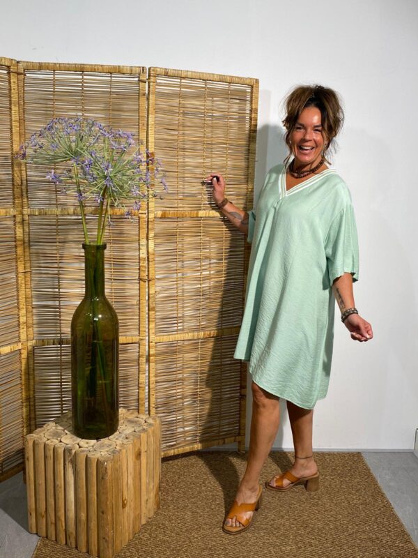 Mii Mint Dress met Bies V-hals - Afbeelding 2
