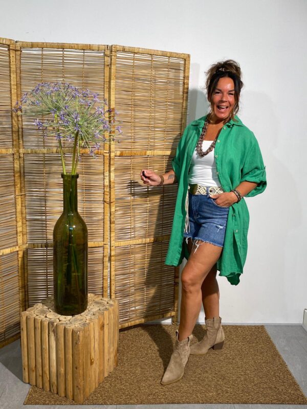 PuroLino Groen Maxiblouse Linnen - Afbeelding 2