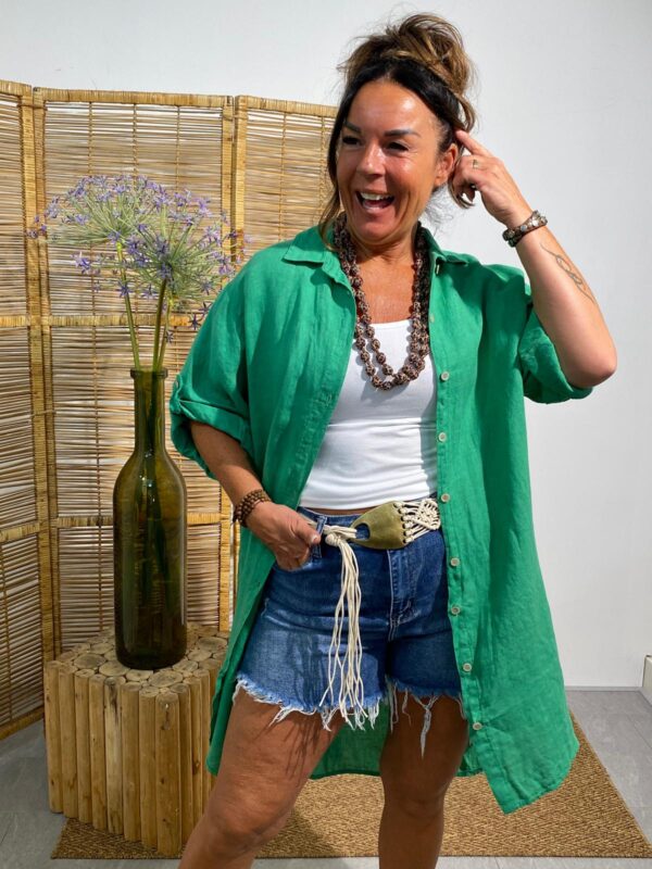 PuroLino Groen Maxiblouse Linnen - Afbeelding 3