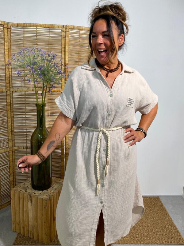 Mii Maxi Doorknoopjurk Beige Hydrofiel - Afbeelding 3