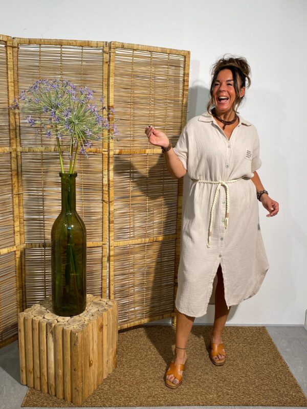Mii Maxi Doorknoopjurk Beige Hydrofiel