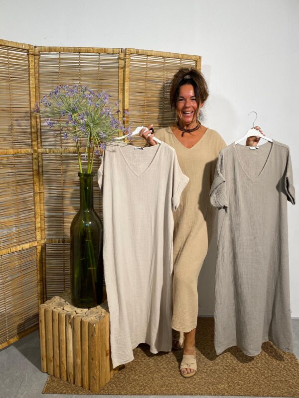 Dyvie Licht Taupe Hydrofiel Dress - Afbeelding 4