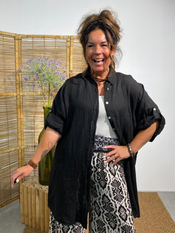 PuroLino Zwart Maxiblouse Linnen - Afbeelding 3