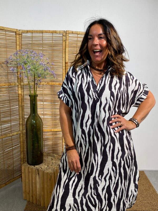 New Collection Jurk Zwart Zebraprint - Afbeelding 3