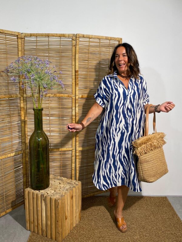 New Collection Jurk Blauw Zebraprint
