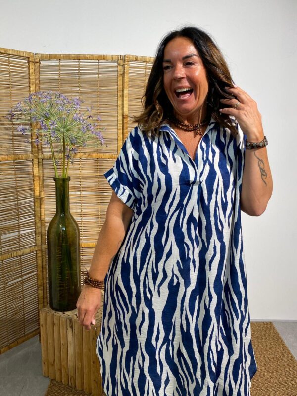 New Collection Jurk Blauw Zebraprint - Afbeelding 3