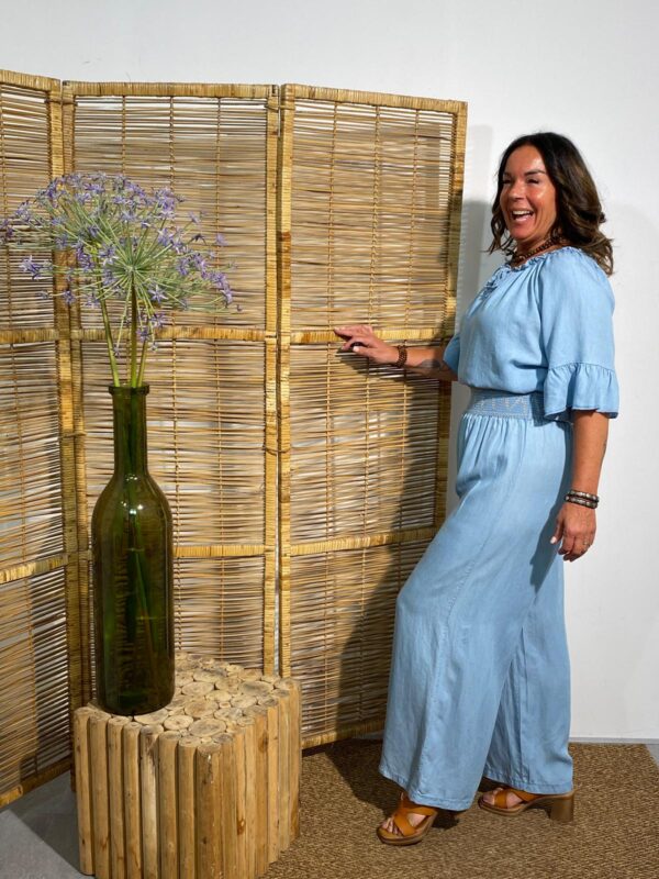 New Collection Lichtblauw/Borduur Pantalon Tencell - Afbeelding 2
