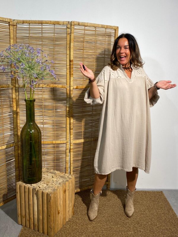 Dyvie Beige Hydrofiel/Broderie Dress