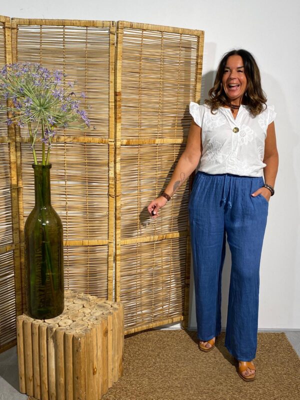 PuroLino Jeansblauw Linnen Pantalon