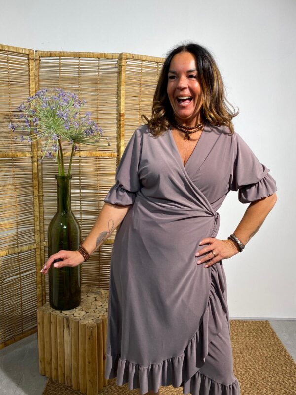 New Collection Taupe Overslagjurk - Afbeelding 3