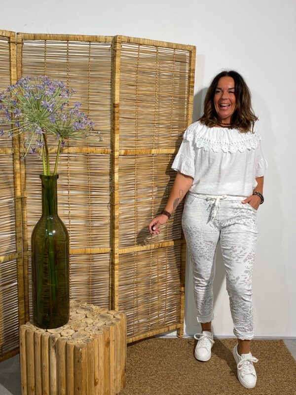 Blanco Comfy Broek Wit/Grijs Snake