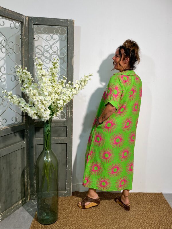Italy Moda Appelgroen/Fuchsia Maxi Jurk Sun - Afbeelding 2