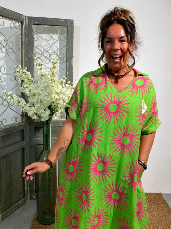 Italy Moda Appelgroen/Fuchsia Maxi Jurk Sun - Afbeelding 3