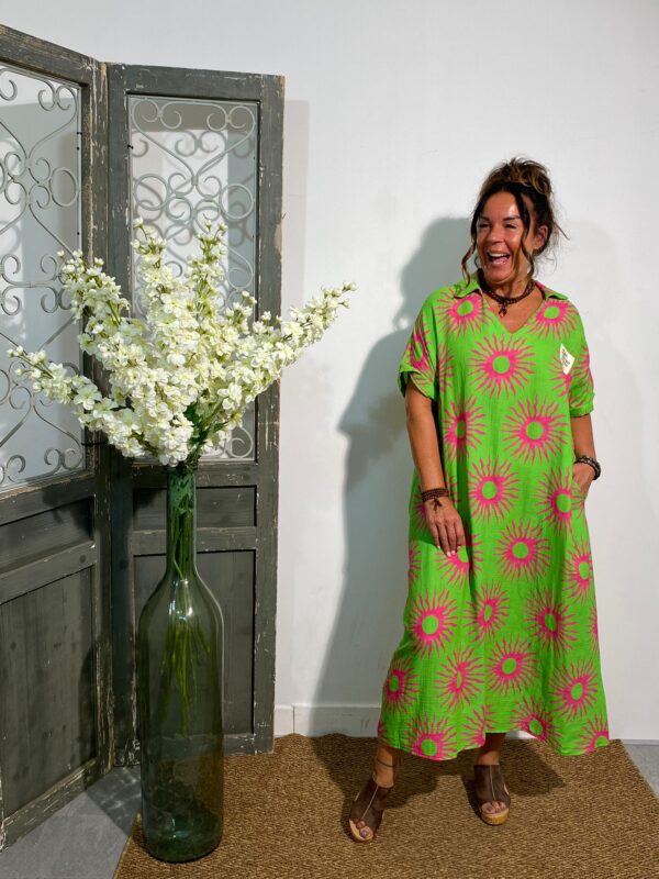 Italy Moda Appelgroen/Fuchsia Maxi Jurk Sun