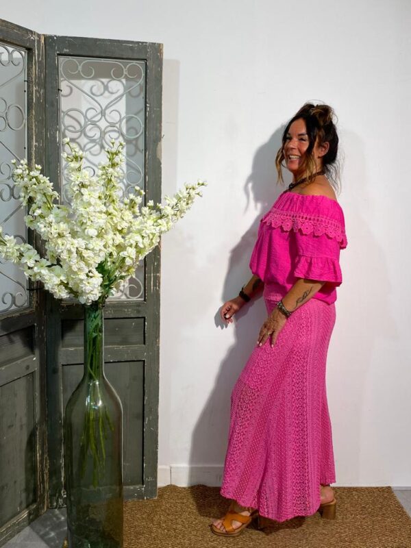 Style Collection Fuchsia Kanten Pantalon - Afbeelding 2