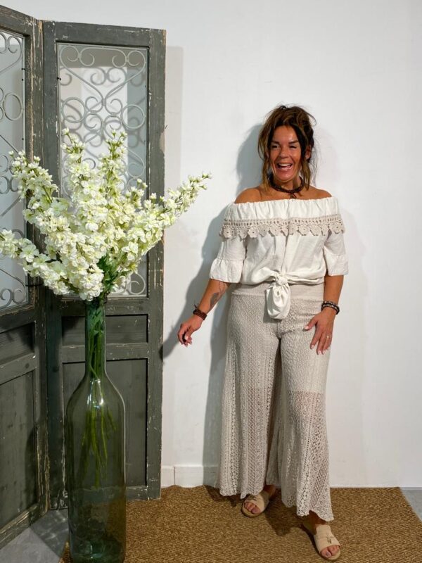 Style Collection Beige Kanten Pantalon