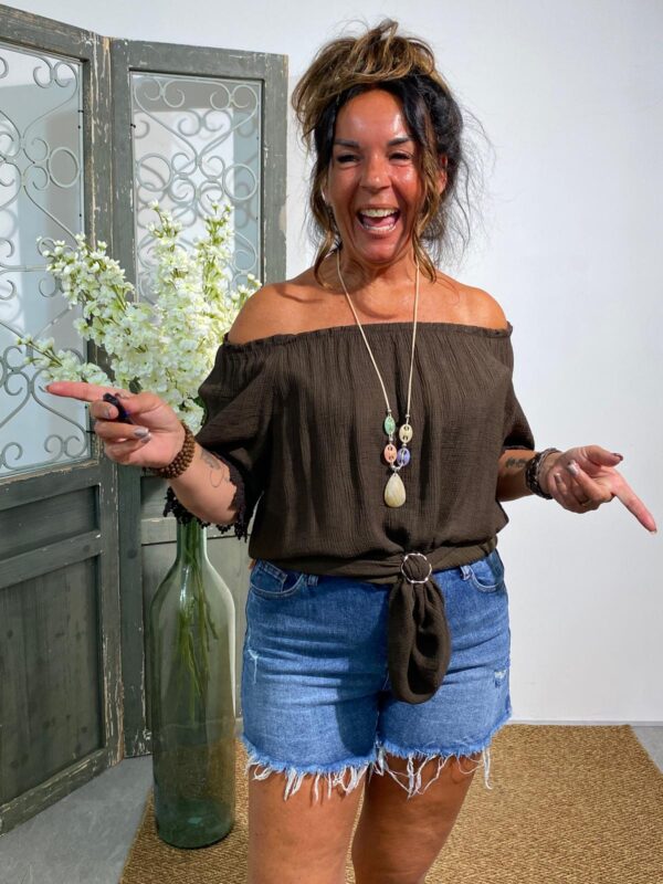 F-Moda Bruin Top Kant en Ketting - Afbeelding 3