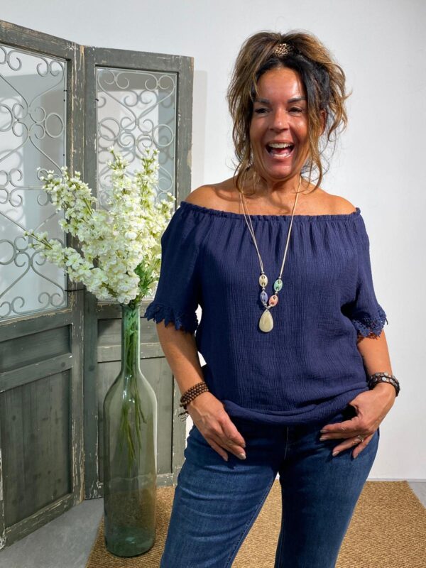 F-Moda Navy Top Kant en Ketting - Afbeelding 3